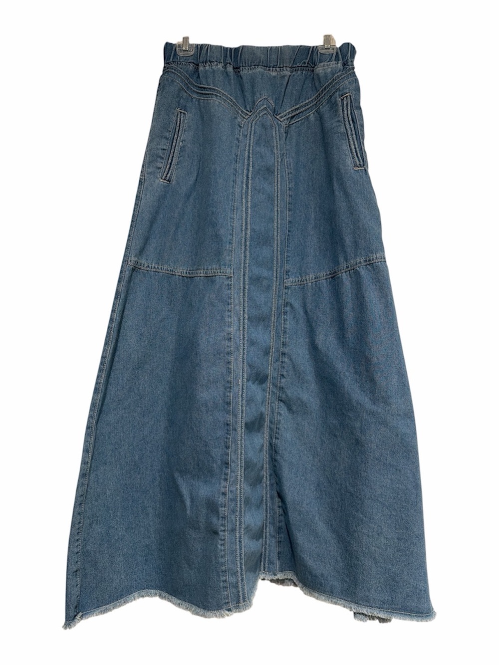 Relaxed Blue Denim Maxi Skirt - Casual Flared Style